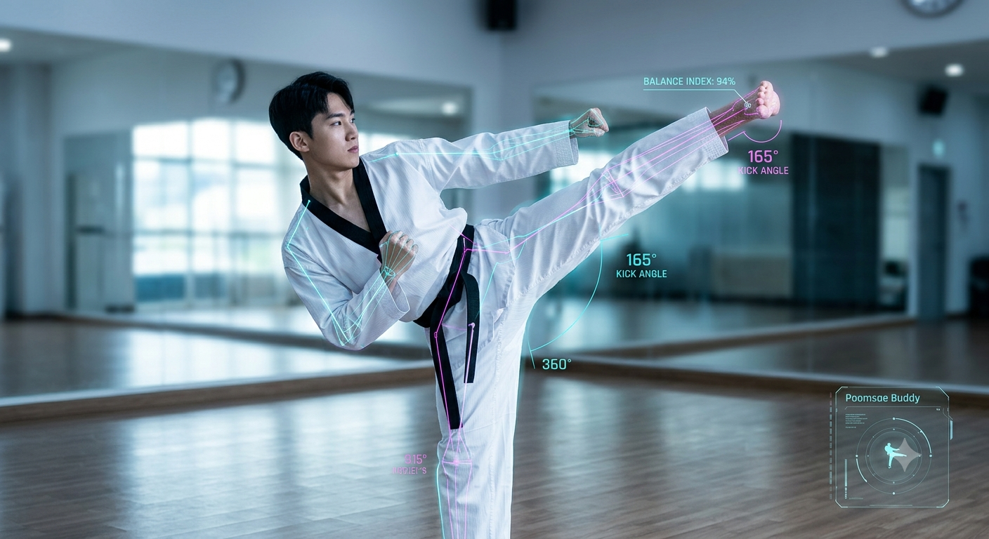 Adult taekwondo practitioner performing a poomsae stance